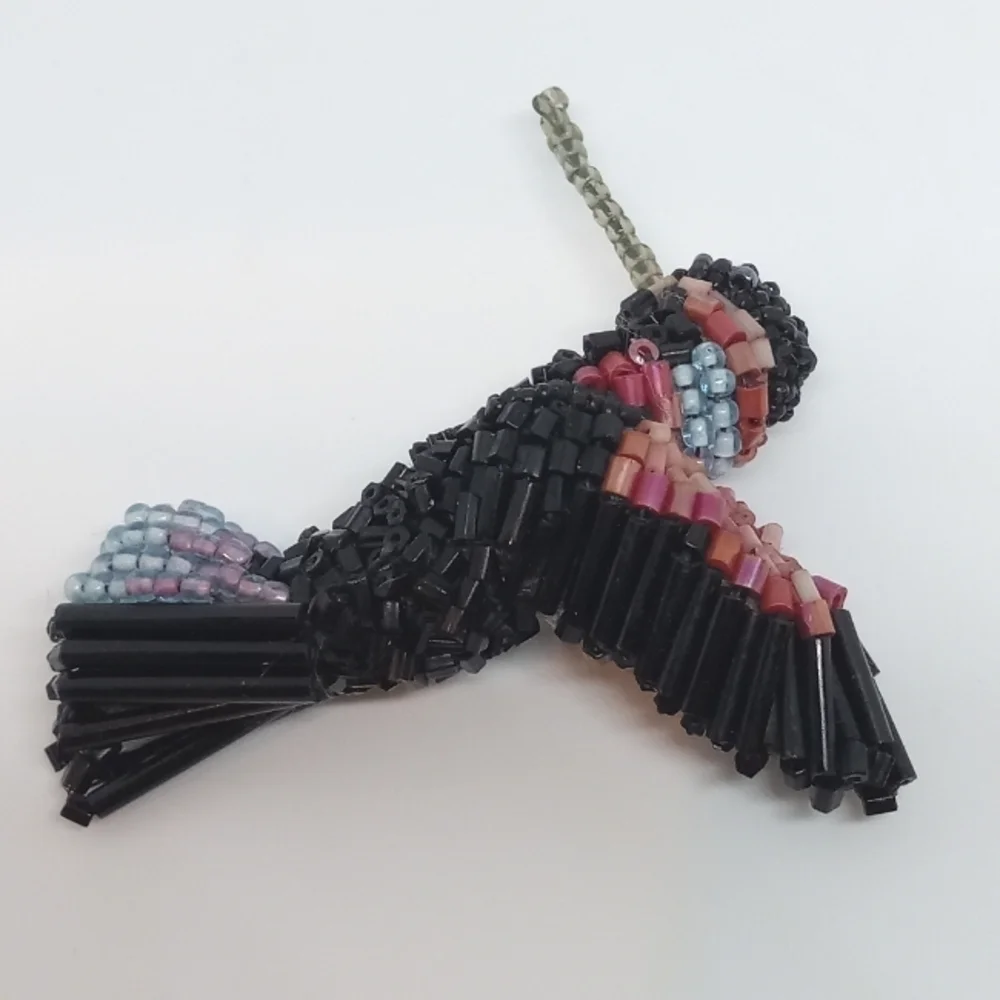 * vintage antique handmade seed beaded Hummingbird brooch pin